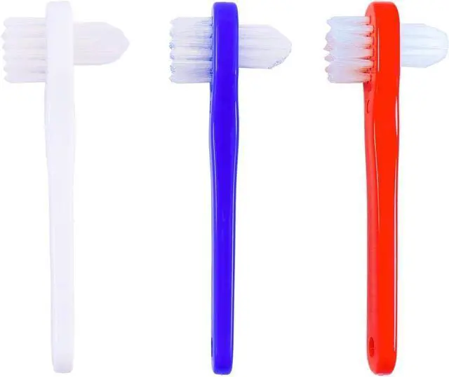 Main image of OASISGUEST Denture Cleaning Brush Set, T-Shaped Special Toothbrush, Hard Toothbrush, for Denture Care (Blue, Red, White, 3 Count (Pack of 1))