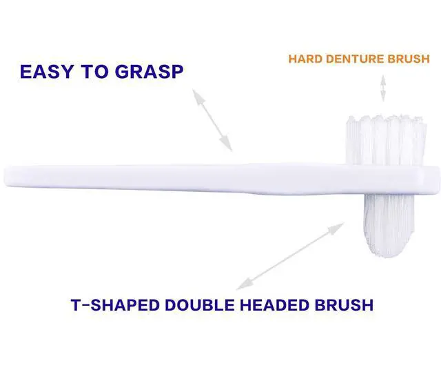 Alt view image 2 of 6 - OASISGUEST Denture Cleaning Brush Set, T-Shaped Special Toothbrush, Hard Toothbrush, for Denture Care (Blue, Red, White, 3 Count (Pack of 1))