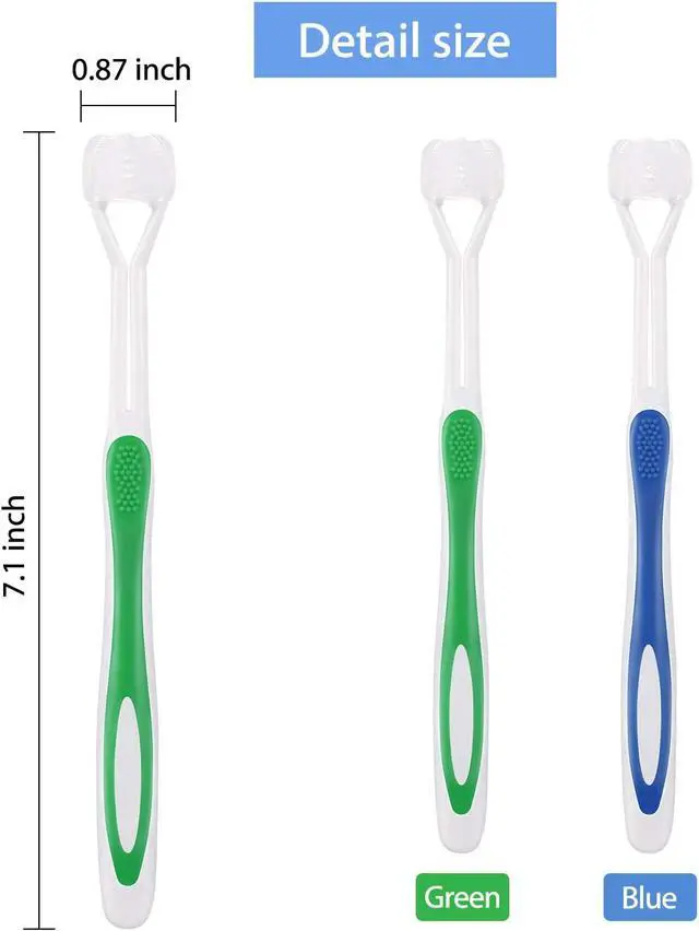 Alt view image 2 of 6 - Boao 2 Pieces Autism Toothbrush Three Bristle Travel Toothbrush for Complete Teeth, Great Angle Bristles Clean Each Tooth, Soft and Gentle(Green, Blue)