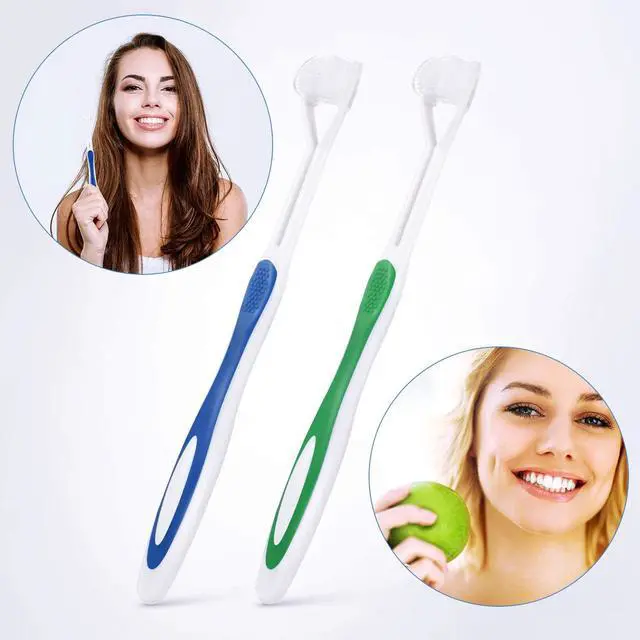 Alt view image 6 of 6 - Boao 2 Pieces Autism Toothbrush Three Bristle Travel Toothbrush for Complete Teeth, Great Angle Bristles Clean Each Tooth, Soft and Gentle(Green, Blue)