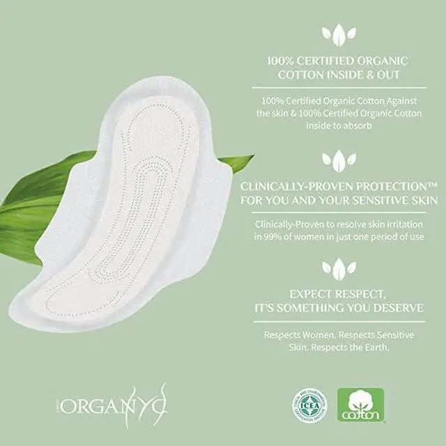 Alt view image 6 of 7 - Organyc 100% Certified Organic Cotton Feminine Pads, Moderate Flow, 10 Count