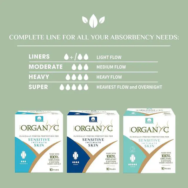 Alt view image 5 of 7 - Organyc 100% Certified Organic Cotton Feminine Pads, Moderate Flow, 10 Count