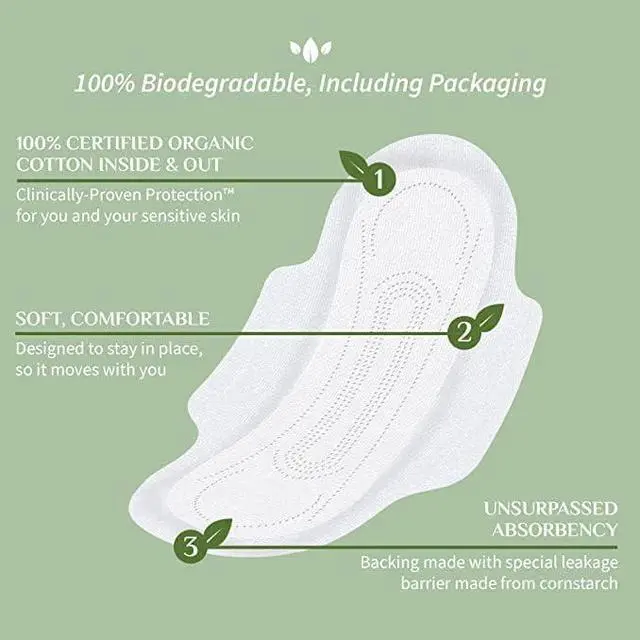Alt view image 4 of 7 - Organyc 100% Certified Organic Cotton Feminine Pads, Moderate Flow, 10 Count