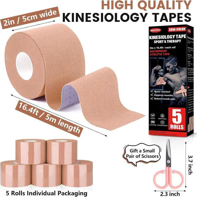 Alt view image 2 of 7 - 5 Rolls Skin Color Kinesiology Tape, 2 inch x 16.4 Feet Kinetic Tape