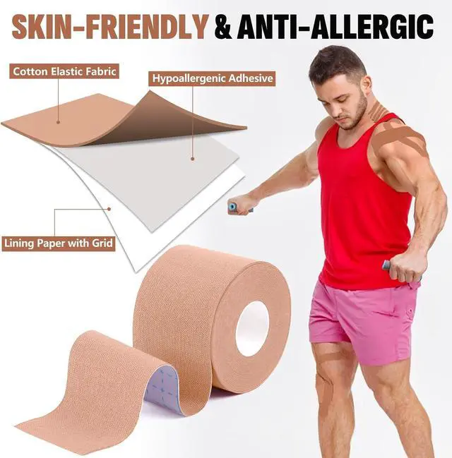 Alt view image 3 of 7 - 5 Rolls Skin Color Kinesiology Tape, 2 inch x 16.4 Feet Kinetic Tape