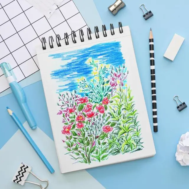 Alt view image 4 of 6 - 5.8x8.3in Sketch Book, 60Sheets Spiral Bound Notebooks, Bright White 92lbs/150gsm Acid-Free Drawing Paper for Painting,Sketching, Professional Sketch Pad for Artists, Beginners. BW-Grass Green