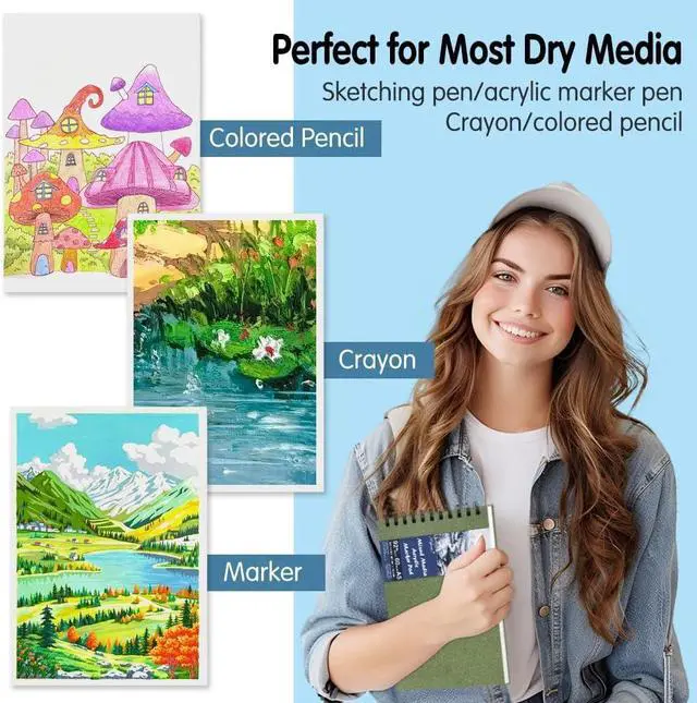 Alt view image 5 of 6 - 5.8x8.3in Sketch Book, 60Sheets Spiral Bound Notebooks, Bright White 92lbs/150gsm Acid-Free Drawing Paper for Painting,Sketching, Professional Sketch Pad for Artists, Beginners. BW-Grass Green