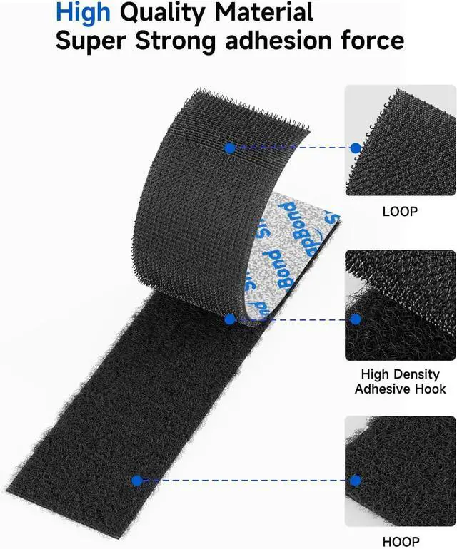 Alt view image 2 of 7 - 16 Sets 1x4 Inch Industrial-Grade Hook and Loop Strips with Adhesive, Strong Double Sided Sticky Tape, Back Adhesive Mounting Strips for Home Office School DIY Craft Use