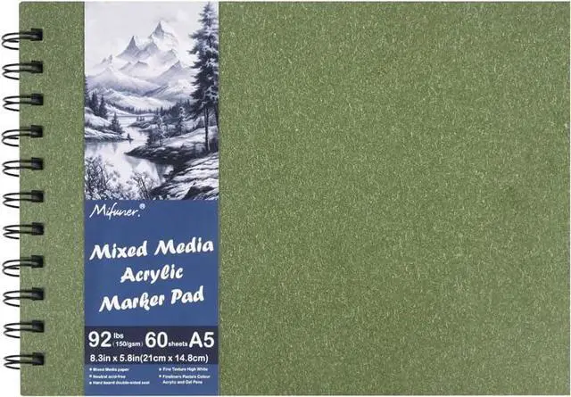 Main image of 5.8x8.3in Sketch Book, 60Sheets Spiral Bound Notebooks, Bright White 92lbs/150gsm Acid-Free Drawing Paper for Painting,Sketching, Professional Sketch Pad for Artists, Beginners. BW-Grass Green