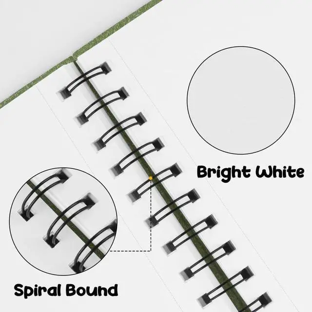 Alt view image 3 of 6 - 5.8x8.3in Sketch Book, 60Sheets Spiral Bound Notebooks, Bright White 92lbs/150gsm Acid-Free Drawing Paper for Painting,Sketching, Professional Sketch Pad for Artists, Beginners. BW-Grass Green