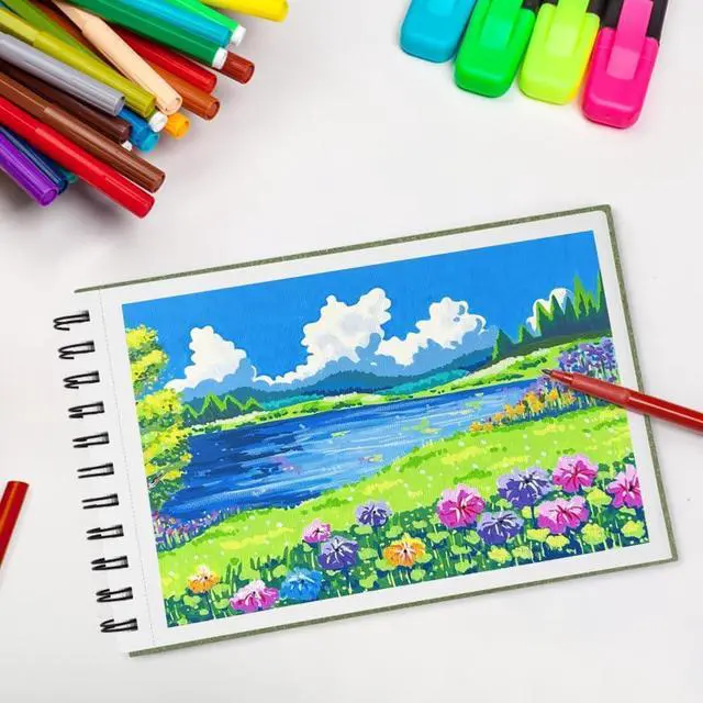 Alt view image 6 of 6 - 5.8x8.3in Sketch Book, 60Sheets Spiral Bound Notebooks, Bright White 92lbs/150gsm Acid-Free Drawing Paper for Painting,Sketching, Professional Sketch Pad for Artists, Beginners. BW-Grass Green