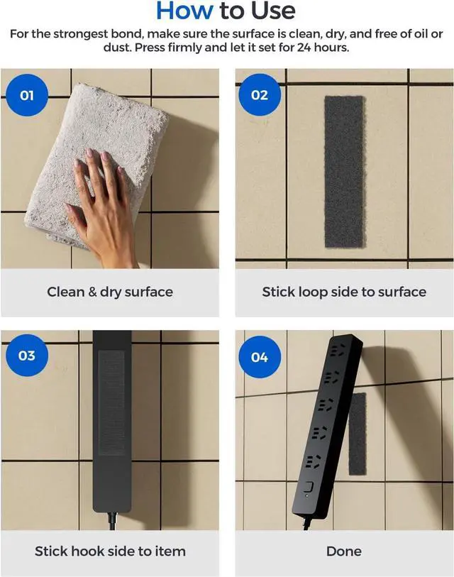 Alt view image 6 of 7 - 16 Sets 1x4 Inch Industrial-Grade Hook and Loop Strips with Adhesive, Strong Double Sided Sticky Tape, Back Adhesive Mounting Strips for Home Office School DIY Craft Use