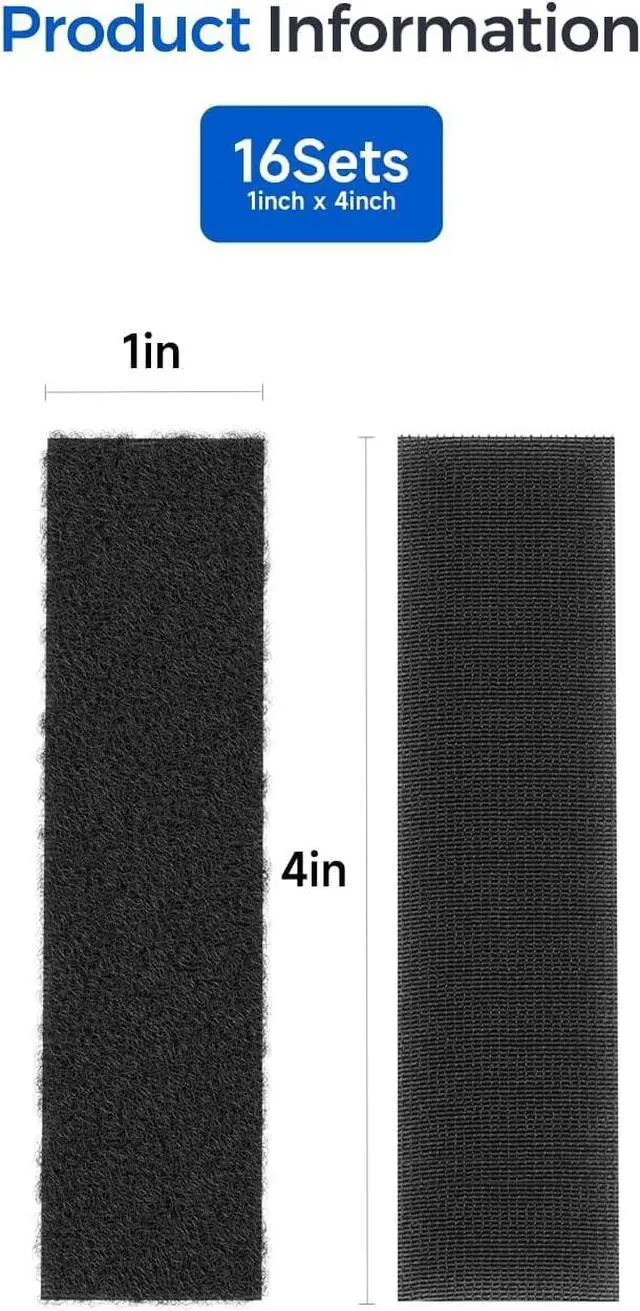 Alt view image 7 of 7 - 16 Sets 1x4 Inch Industrial-Grade Hook and Loop Strips with Adhesive, Strong Double Sided Sticky Tape, Back Adhesive Mounting Strips for Home Office School DIY Craft Use