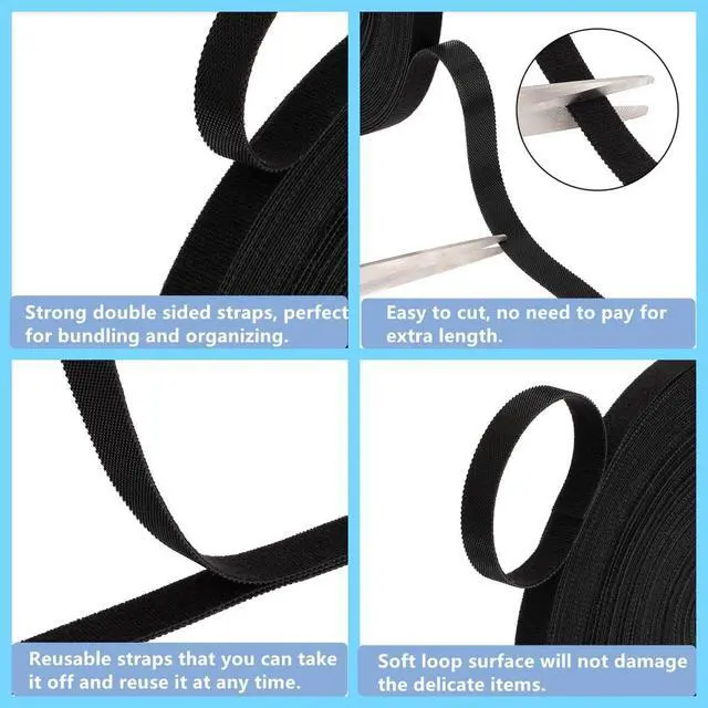 Alt view image 4 of 7 - 3/4 in x 16 ft Double Sided Hook and Loop Straps Self-Gripping Straps Double-Sided Strips Reusable Cable Ties Multi-Purpose Wrap Fasteners for Bundling Fastening Storage and Organization