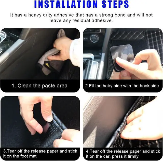 Alt view image 6 of 6 - 10 PCS Hook and Loop Mounting Strips with Adhesive, 2"×2" Heavy Duty Tape Strip, Multi-Purpose Carpet Rug Fastener Mounting Tape for Power Strip, Car Sun Visor, Floor Mat