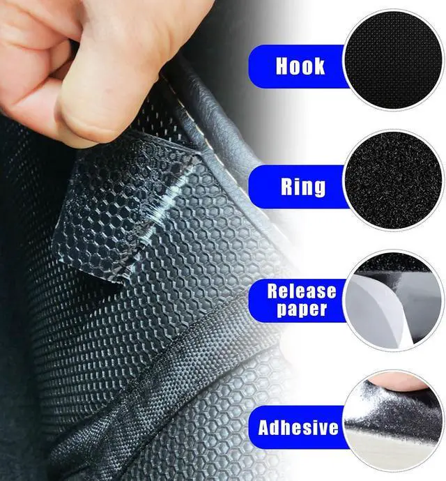 Alt view image 3 of 6 - 10 PCS Hook and Loop Mounting Strips with Adhesive, 2"×2" Heavy Duty Tape Strip, Multi-Purpose Carpet Rug Fastener Mounting Tape for Power Strip, Car Sun Visor, Floor Mat