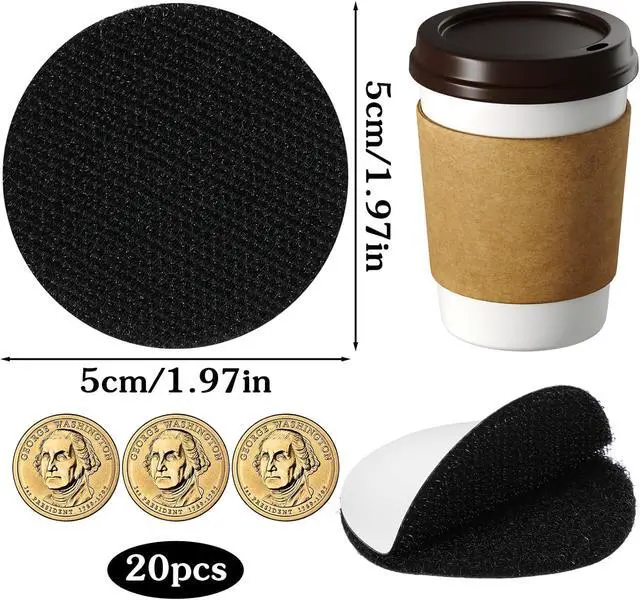 Alt view image 2 of 7 - 20 Pcs Self Sticky Adhesive Dots, Round Hook and Loop Fastener, Referee Patch Fasteners, Black Double Sided Tape for Home Office DIY Wall Carpet Gripper Tool