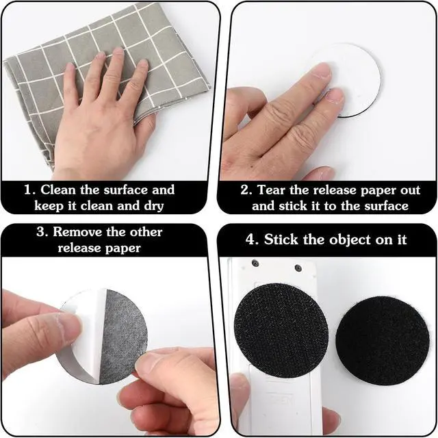 Alt view image 3 of 7 - 20 Pcs Self Sticky Adhesive Dots, Round Hook and Loop Fastener, Referee Patch Fasteners, Black Double Sided Tape for Home Office DIY Wall Carpet Gripper Tool