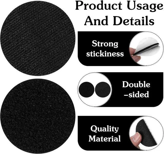 Alt view image 5 of 7 - 20 Pcs Self Sticky Adhesive Dots, Round Hook and Loop Fastener, Referee Patch Fasteners, Black Double Sided Tape for Home Office DIY Wall Carpet Gripper Tool