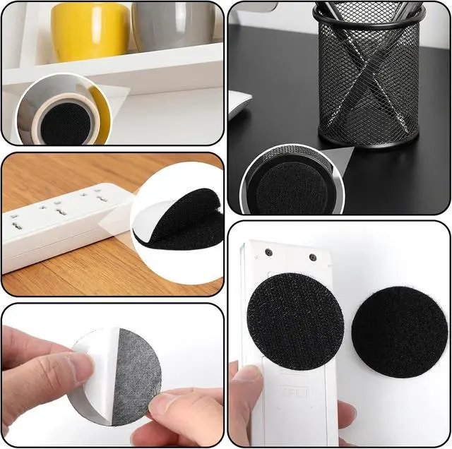 Alt view image 7 of 7 - 20 Pcs Self Sticky Adhesive Dots, Round Hook and Loop Fastener, Referee Patch Fasteners, Black Double Sided Tape for Home Office DIY Wall Carpet Gripper Tool