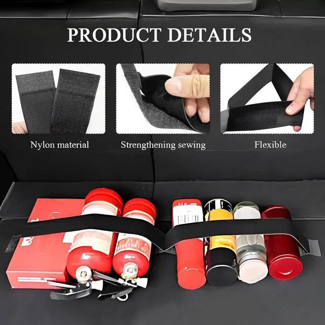 Alt view image 3 of 6 - 2PCS Elastic Car Trunk Organizer Straps with Hook and Loop Tape, SUV Trunk Storage Organizer Straps, Cargo Storage Strap for Sedan RV Van, Universal Interior Car Accessories (7.9 Inch+1 Pocket)