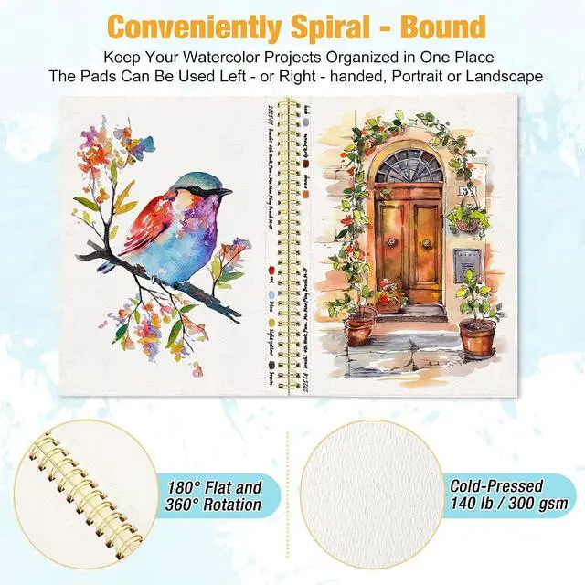 Alt view image 3 of 7 - Small Watercolor Sketchbook, 3.5" x5.5(140lb/300g), Spiral Bound with Tear Line. Artist Water Color Paper, Portable Travel Notebook for Watercolor or Quick Sketch - Ideal for Kids & Adults