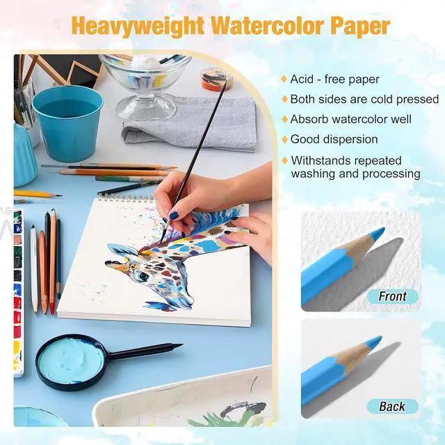 Alt view image 4 of 7 - Small Watercolor Sketchbook, 3.5" x5.5(140lb/300g), Spiral Bound with Tear Line. Artist Water Color Paper, Portable Travel Notebook for Watercolor or Quick Sketch - Ideal for Kids & Adults