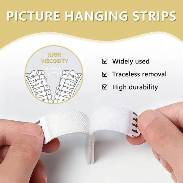 Alt view image 2 of 6 - Medium Picture Hanging Strips, Hook and Loop Tape, Picture Hanger Damage Free, Waterproof Adhesive Strips for Frame Hanging and Christmas Decorations (Modern, M-24 Pairs)