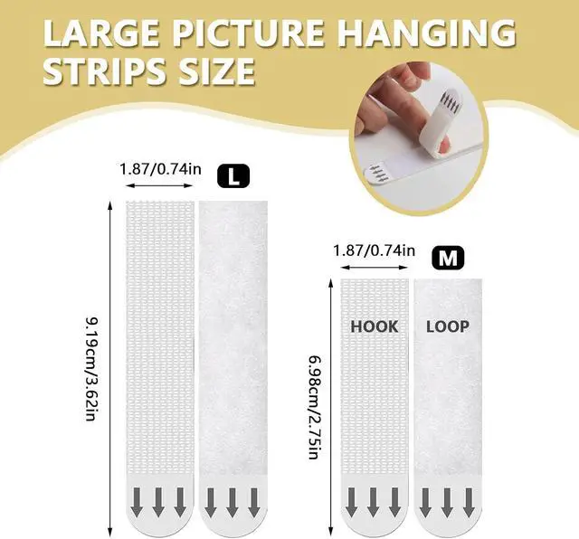 Alt view image 5 of 6 - Medium Picture Hanging Strips, Hook and Loop Tape, Picture Hanger Damage Free, Waterproof Adhesive Strips for Frame Hanging and Christmas Decorations (Modern, M-24 Pairs)