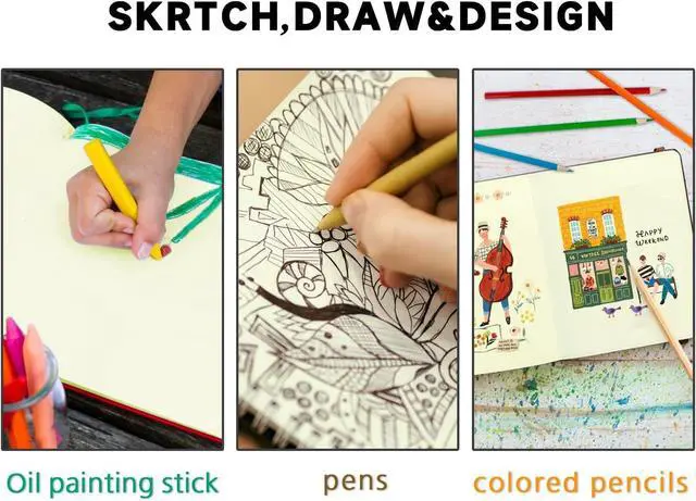 Alt view image 6 of 6 - 5" x 5" Hardcover Sketch Book,58 Sheets Small Mixed Media Pocket Sketch Pad | PU Cover,150 GSM Acid Free Artist Drawing Paper,Travel Journal Blank Notebook for Adults Sketching,Illustration.Bright Yel