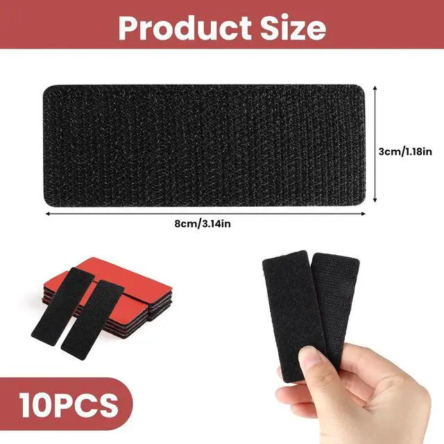 Alt view image 2 of 7 - 10 Set Heavy Duty Hook and Loop Strips, 1.2 x 3.2 Inch Black, Strips with Adhesive,Waterproof Heat Resistant for Indoor Outdoor Use on Walls, Car Outdoor Indoor