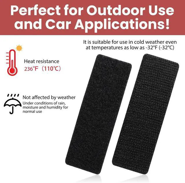 Alt view image 4 of 7 - 10 Set Heavy Duty Hook and Loop Strips, 1.2 x 3.2 Inch Black, Strips with Adhesive,Waterproof Heat Resistant for Indoor Outdoor Use on Walls, Car Outdoor Indoor