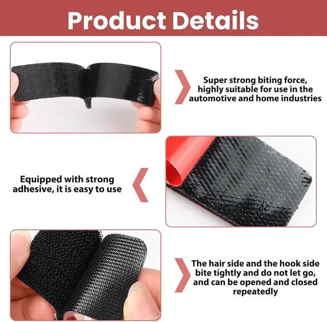 Alt view image 3 of 7 - 10 Set Heavy Duty Hook and Loop Strips, 1.2 x 3.2 Inch Black, Strips with Adhesive,Waterproof Heat Resistant for Indoor Outdoor Use on Walls, Car Outdoor Indoor