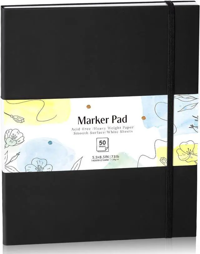 Main image of Marker Paper Pad 5.5 × 8.5 in, 50 Sheets, Spiral Bound, 120gsm | Acid-Free Heavyweight Paper, Anti-Bleed Coating, Smooth for Alcohol Markers, Pencils And Acrylic Paint
