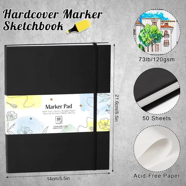 Alt view image 2 of 7 - Marker Paper Pad 5.5 × 8.5 in, 50 Sheets, Spiral Bound, 120gsm | Acid-Free Heavyweight Paper, Anti-Bleed Coating, Smooth for Alcohol Markers, Pencils And Acrylic Paint