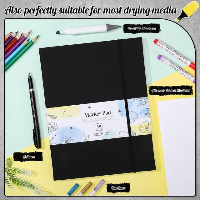 Alt view image 3 of 7 - Marker Paper Pad 5.5 × 8.5 in, 50 Sheets, Spiral Bound, 120gsm | Acid-Free Heavyweight Paper, Anti-Bleed Coating, Smooth for Alcohol Markers, Pencils And Acrylic Paint
