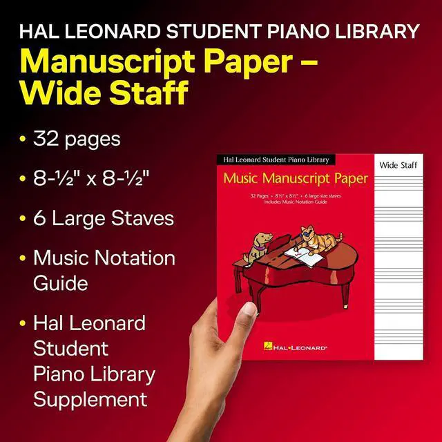 Alt view image 6 of 7 - Hal Leonard Student Piano Library Wide Staff Manuscript Paper | Music Notebook for Piano Students and Composers | with Music Notation Guide