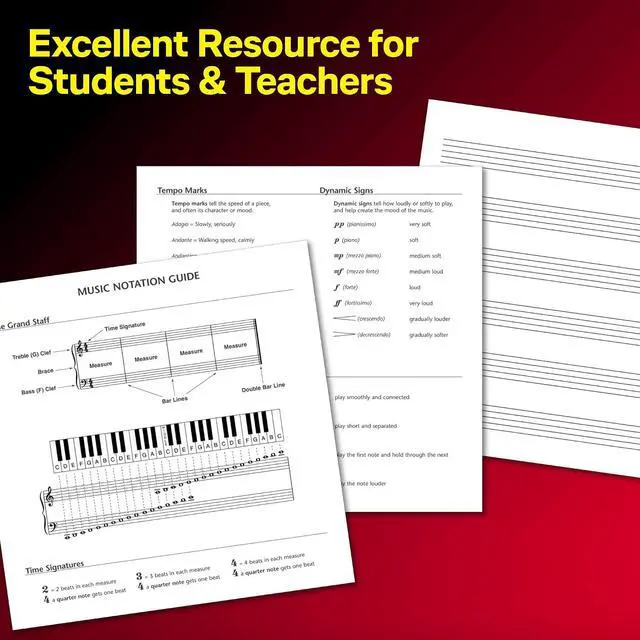 Alt view image 7 of 7 - Hal Leonard Student Piano Library Wide Staff Manuscript Paper | Music Notebook for Piano Students and Composers | with Music Notation Guide