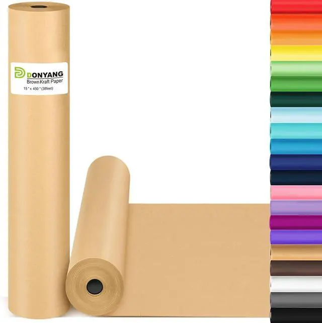 Main image of Brown Wrapping Paper, Kraft Paper Roll, Craft Decorative Paper 15" x 450" | Packing Paper for Moving Shipping Supplies, Poster Bulletin Board Paper Roll,Father Day Bouquet Flower Arts Crafts Gift Wrap