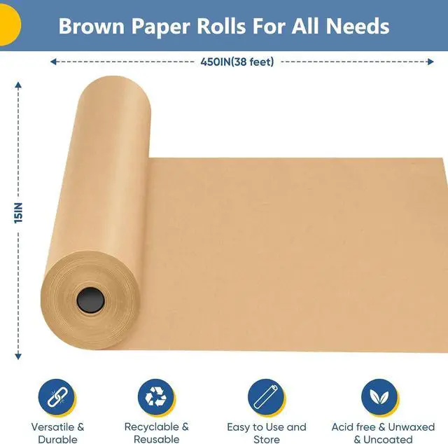 Alt view image 2 of 6 - Brown Wrapping Paper, Kraft Paper Roll, Craft Decorative Paper 15" x 450" | Packing Paper for Moving Shipping Supplies, Poster Bulletin Board Paper Roll,Father Day Bouquet Flower Arts Crafts Gift Wrap