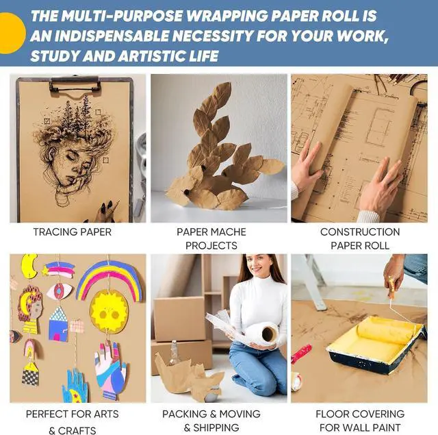 Alt view image 4 of 6 - Brown Wrapping Paper, Kraft Paper Roll, Craft Decorative Paper 15" x 450" | Packing Paper for Moving Shipping Supplies, Poster Bulletin Board Paper Roll,Father Day Bouquet Flower Arts Crafts Gift Wrap