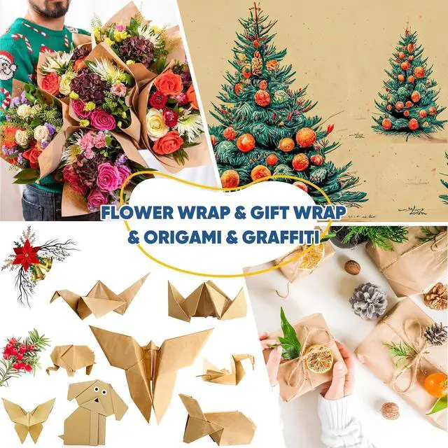 Alt view image 5 of 6 - Brown Wrapping Paper, Kraft Paper Roll, Craft Decorative Paper 15" x 450" | Packing Paper for Moving Shipping Supplies, Poster Bulletin Board Paper Roll,Father Day Bouquet Flower Arts Crafts Gift Wrap