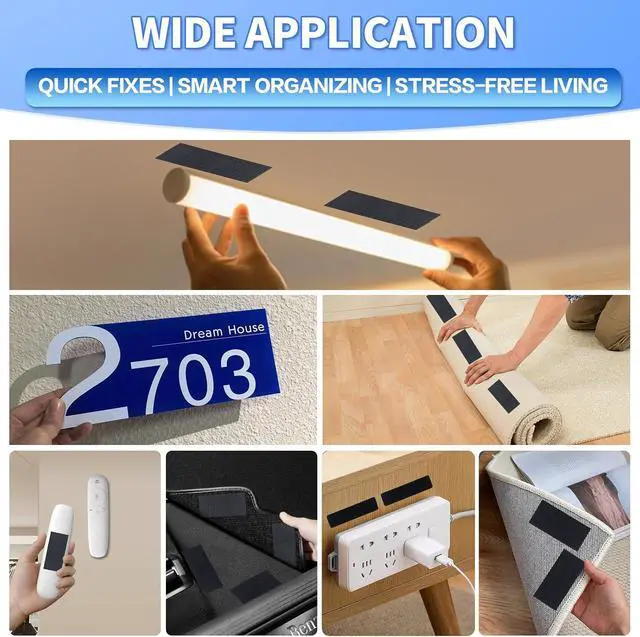 Alt view image 4 of 7 - 20 Sets Double Sided Tape Heavy Duty Black Hook and Loop Tape, 1x4Inch Adhesive Strips Secure Mounting for Rug Poster Artwork Mirror Hanging Couch Cushion Wall, Indoor & Outdoor