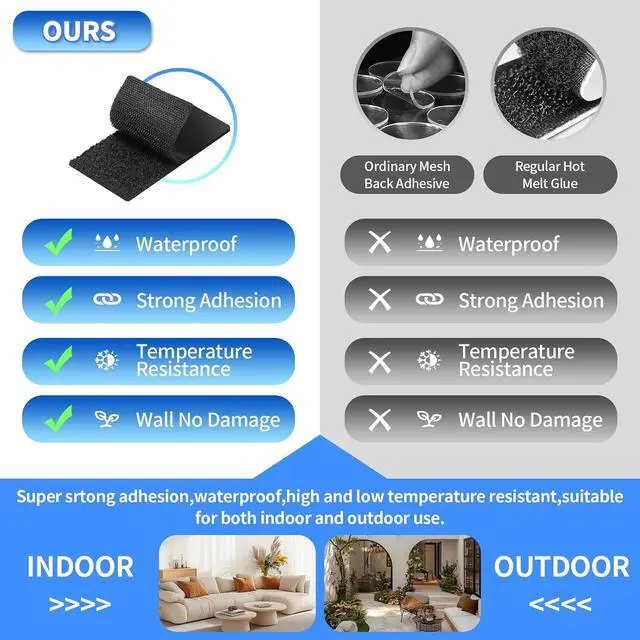 Alt view image 7 of 7 - 20 Sets Double Sided Tape Heavy Duty Black Hook and Loop Tape, 1x4Inch Adhesive Strips Secure Mounting for Rug Poster Artwork Mirror Hanging Couch Cushion Wall, Indoor & Outdoor