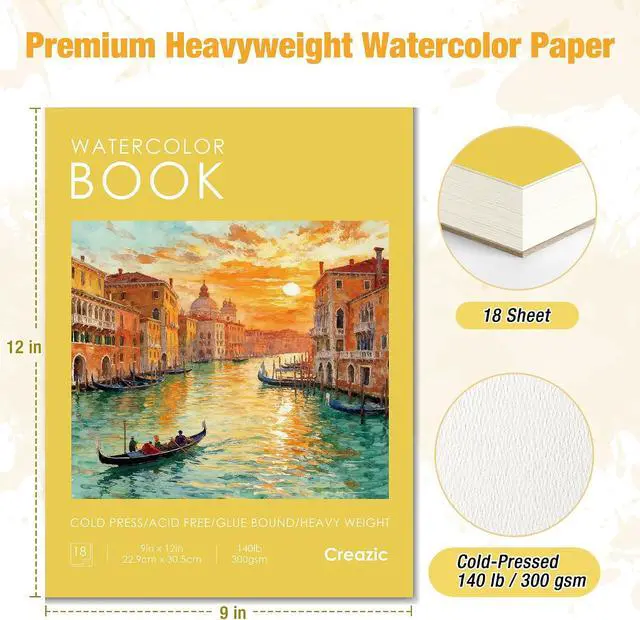 Alt view image 2 of 7 - Watercolor Paper Pad, 9"x12" Water Color Paper,140lb/300gsm, Yellow | Cold Pressed Watercolor Paper, Artist-Grade Drawing & Painting Pad for Watercolor Sketching & Journaling, Adults & Kids
