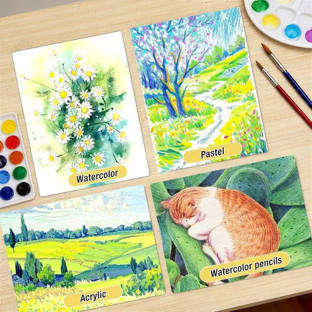 Alt view image 4 of 7 - Watercolor Paper Pad, 9"x12" Water Color Paper,140lb/300gsm, Yellow | Cold Pressed Watercolor Paper, Artist-Grade Drawing & Painting Pad for Watercolor Sketching & Journaling, Adults & Kids