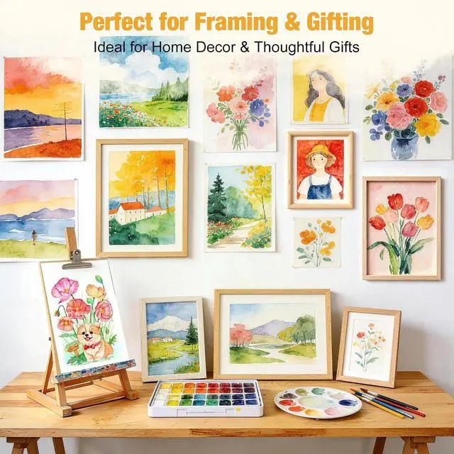 Alt view image 6 of 7 - Watercolor Paper Pad, 9"x12" Water Color Paper,140lb/300gsm, Yellow | Cold Pressed Watercolor Paper, Artist-Grade Drawing & Painting Pad for Watercolor Sketching & Journaling, Adults & Kids