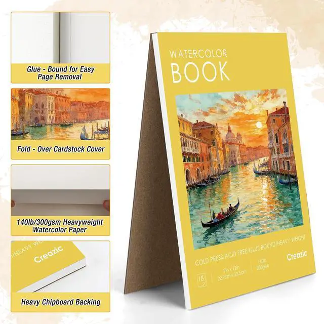 Alt view image 7 of 7 - Watercolor Paper Pad, 9"x12" Water Color Paper,140lb/300gsm, Yellow | Cold Pressed Watercolor Paper, Artist-Grade Drawing & Painting Pad for Watercolor Sketching & Journaling, Adults & Kids