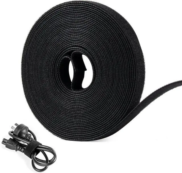 Main image of Hook and Loop Cable Ties Roll 20ft x 1/2in | Reusable Self-Gripping Hook-and-Loop Straps, UV-Resistant, Cut-to-Length Wire Management for Home, Office & Garden, Black