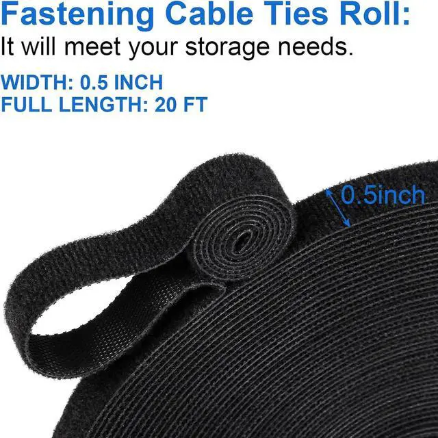 Alt view image 2 of 7 - Hook and Loop Cable Ties Roll 20ft x 1/2in | Reusable Self-Gripping Hook-and-Loop Straps, UV-Resistant, Cut-to-Length Wire Management for Home, Office & Garden, Black